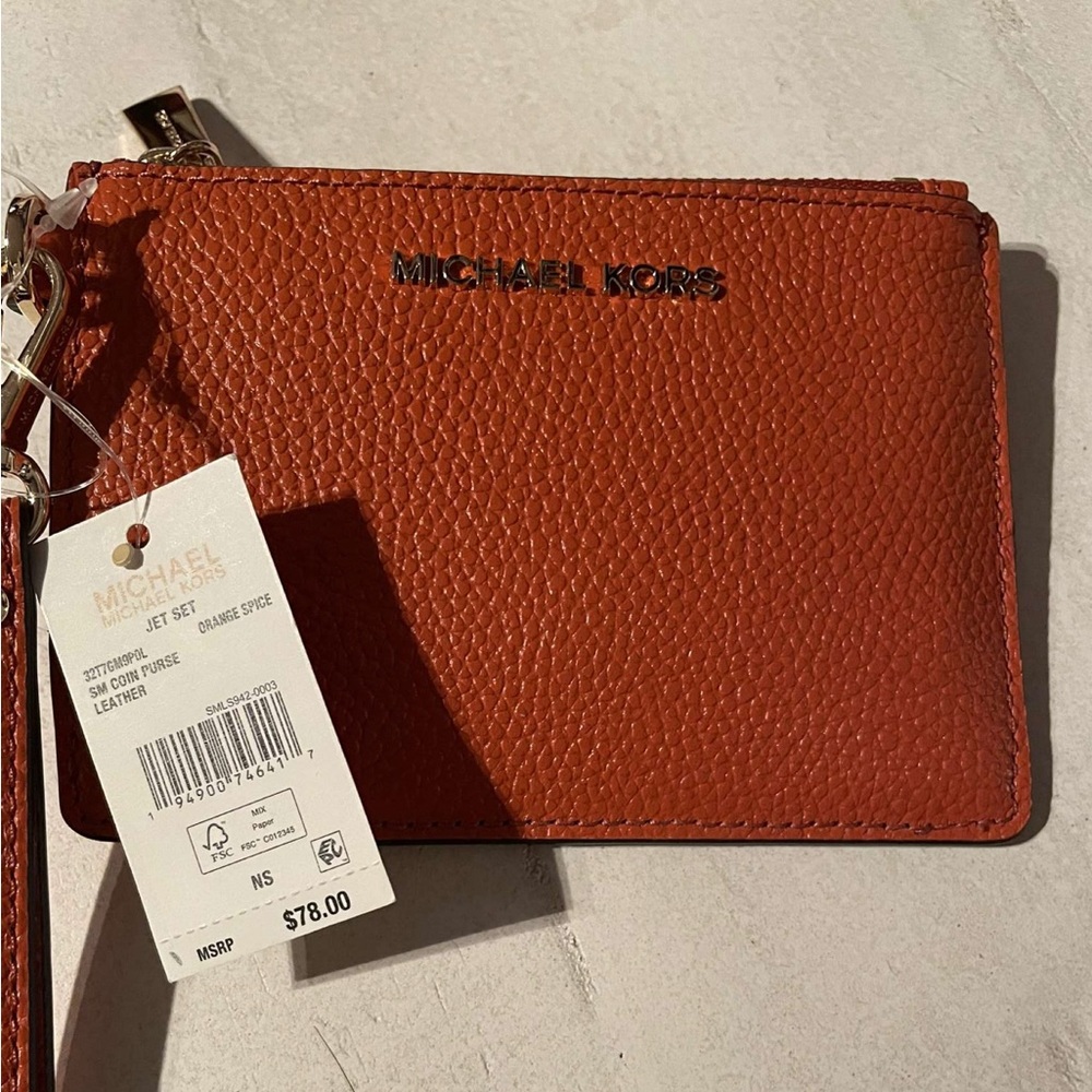 New With Tags! Michael Kors Orange Spice Zip Around Coin Purse Wristlet Jet Set